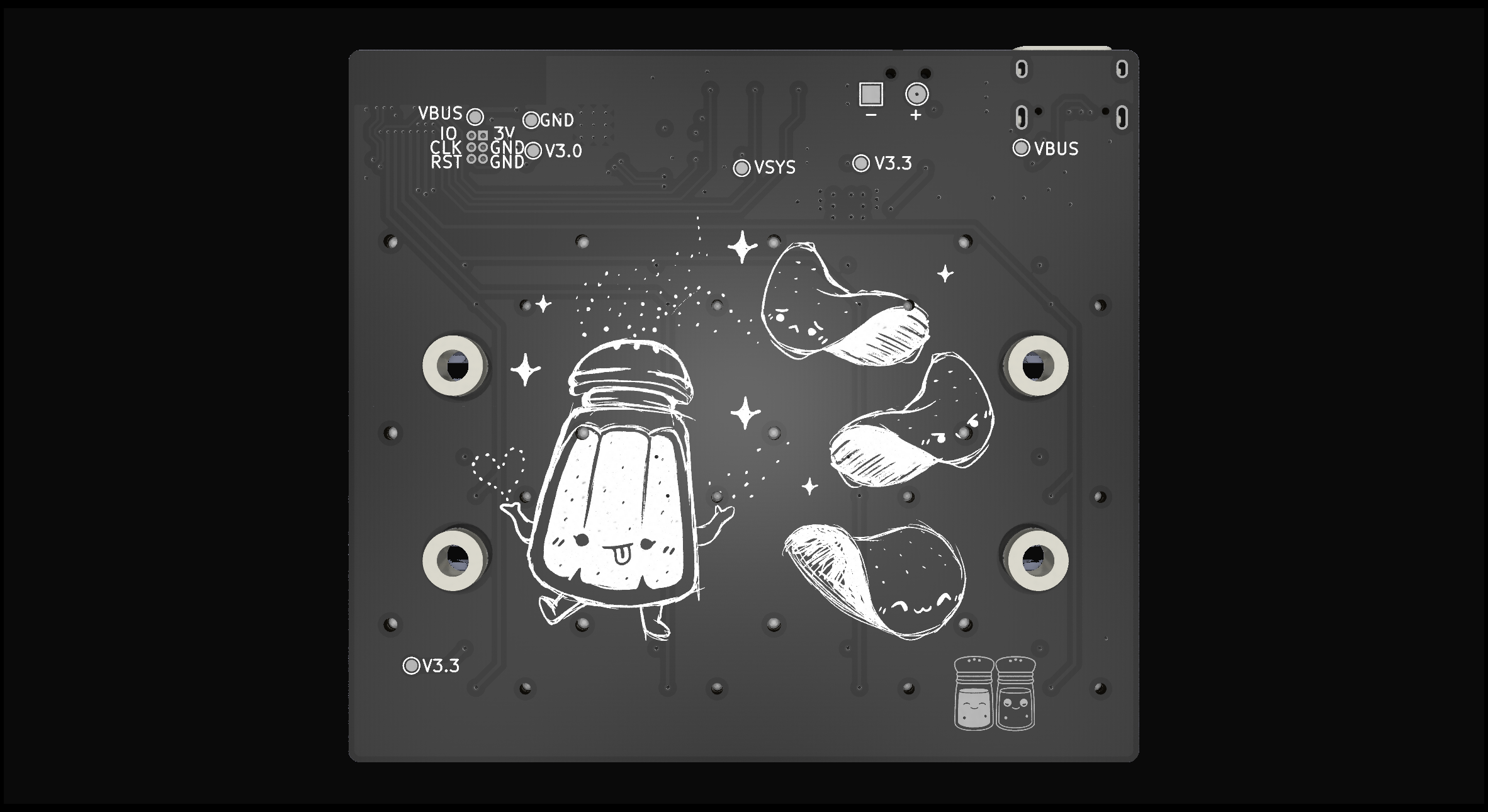 Pipar Chip PCB render, back side showing components